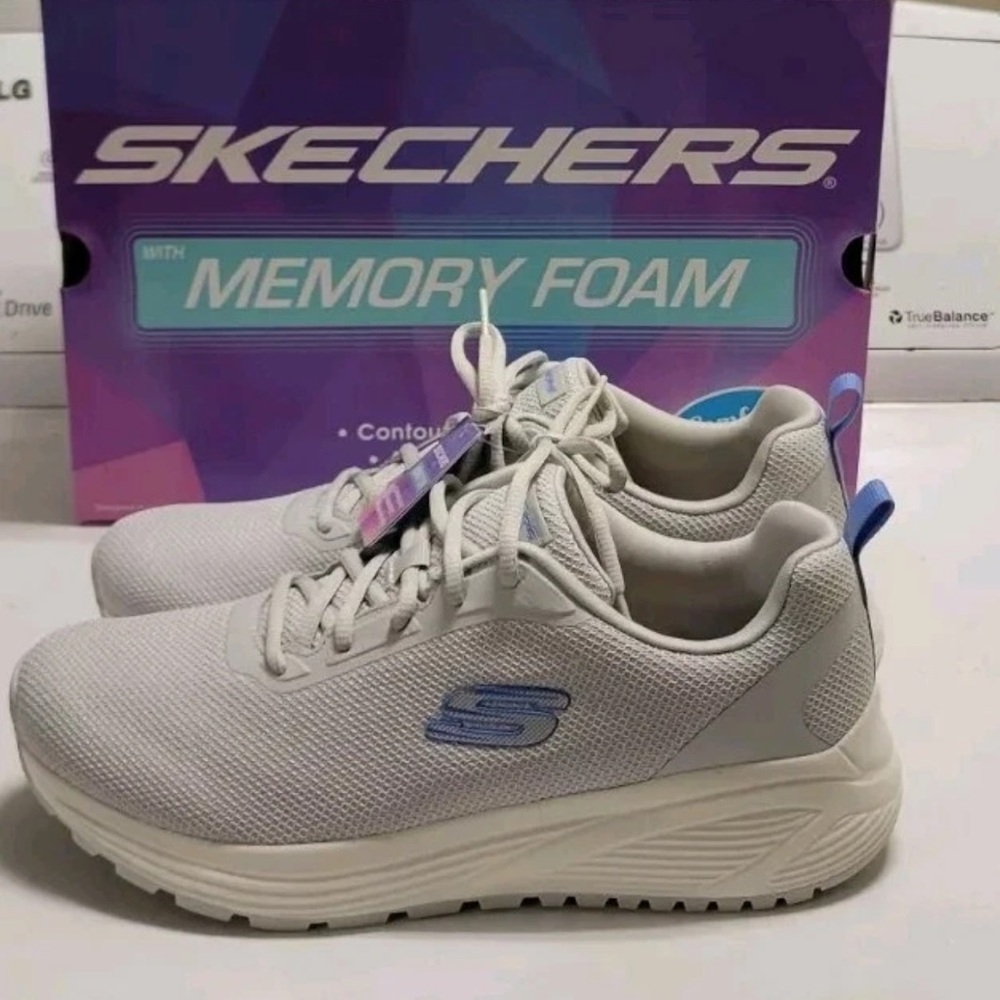 Skechers Light Gray and Blue Athletic Shoes